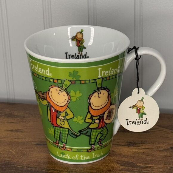 IRELAND "Luck of the Irish" Mug Fun Irish Musician Dancer & Clover Design Green - Picture 3 of 11